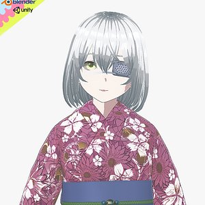 Anime Girl in Kimono Dress 3D Model Fully Rigged Character