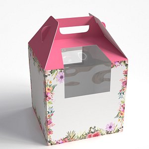 W Packaging Tall Cake Box Pink with Window 3D