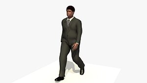 Animated Walking Black Business Man In a Black Suit