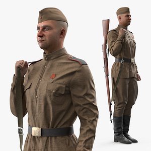 3D model Red Army Soldier Carrying Mosin Rifle on Shoulder