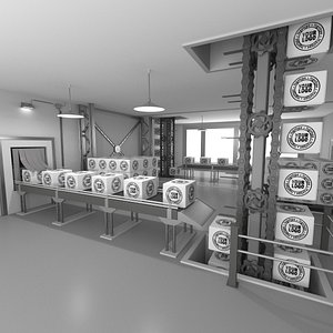 interior factory scene animation 3D model