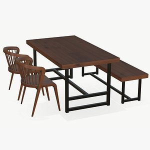 Wooden  Dining Table Chair 3D model