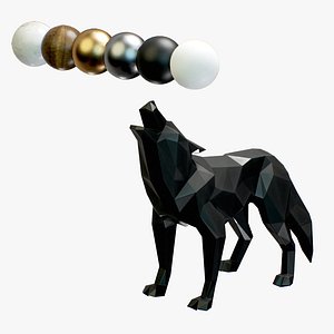 Geometric Low Poly wolf statuette PBR