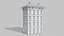 Stylized Narrow Brick Apartment Building with Rooftop Chimneys 3D model