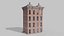Stylized Narrow Brick Apartment Building with Rooftop Chimneys 3D model