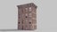Stylized Narrow Brick Apartment Building with Rooftop Chimneys 3D model