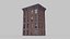 Stylized Narrow Brick Apartment Building with Rooftop Chimneys 3D model