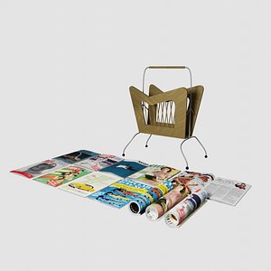 1950 Magazine Rack and vintage magazines Low-poly 3D model 3D