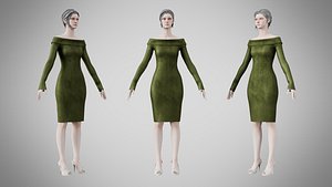 Dress 11 Olive Green Velvet 3D