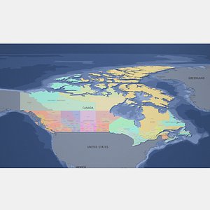 Canada 3D Map-Lat Long Coords-Counties-Standard 3D