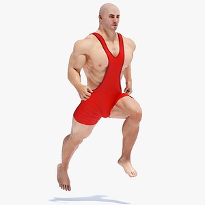Athlete Man in Red Leotard Rigged for Cinema 4D