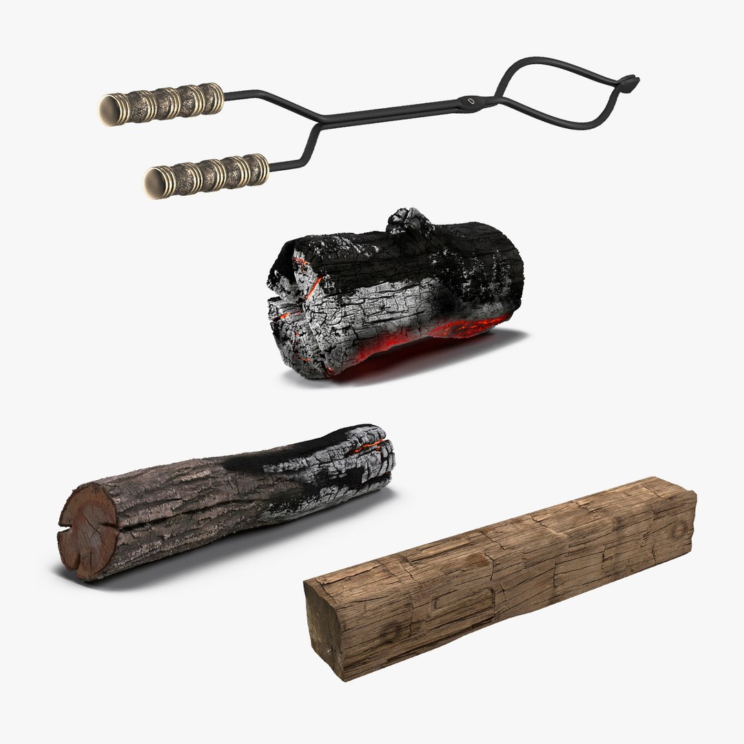 Fireplace Logs with Tong Tool  Collection 3D model preview