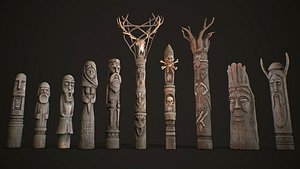 3D Wood Totems Pagan Deities