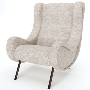 Curved Armchair in Fabric with Metal Legs 3D