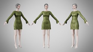Dress 51 Olive Green Velvet With Design 3D model