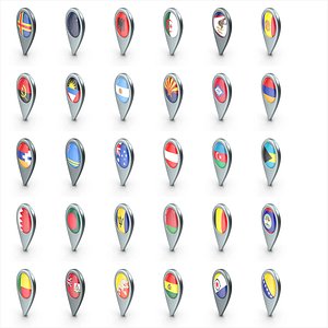 3D Country Pin Location With Flags