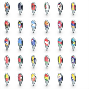 Country Pin Location With Flags