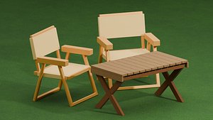 Industrial Beech Wood Folding Outdoor  Set 3D model