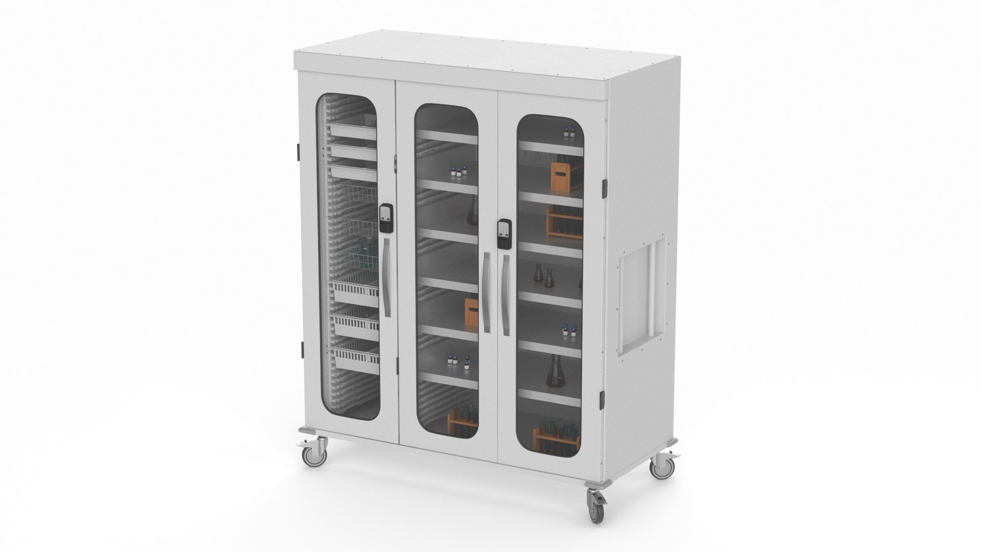 Medical Storage Cabinet 3 Cells with Laboratory Vessels 3D model preview