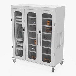 3D Medical Storage Cabinet 3 Cells with Laboratory Vessels model