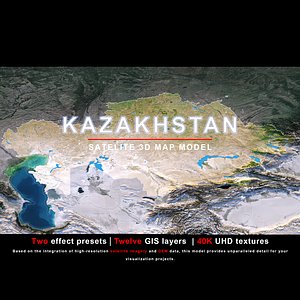 Kazakhstan Map - 40K Realistic Satellite Terrain - Elevation
