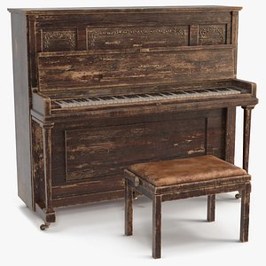 Western Saloon Piano Dark Wood Open 3D model