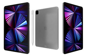 3D Apple iPad Pro 11 2021 Silver Low Poly