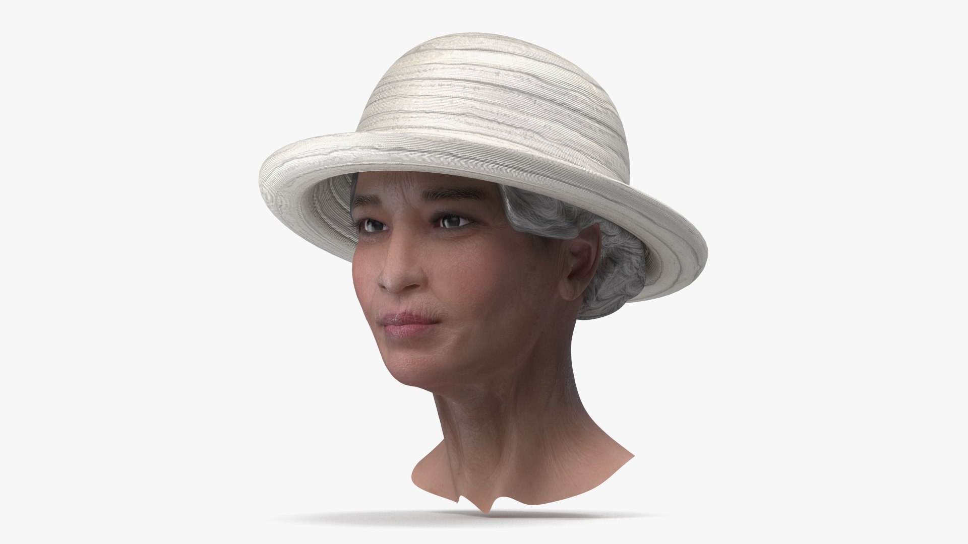 Chinese Old Lady Head Wearing Hat 3D model preview