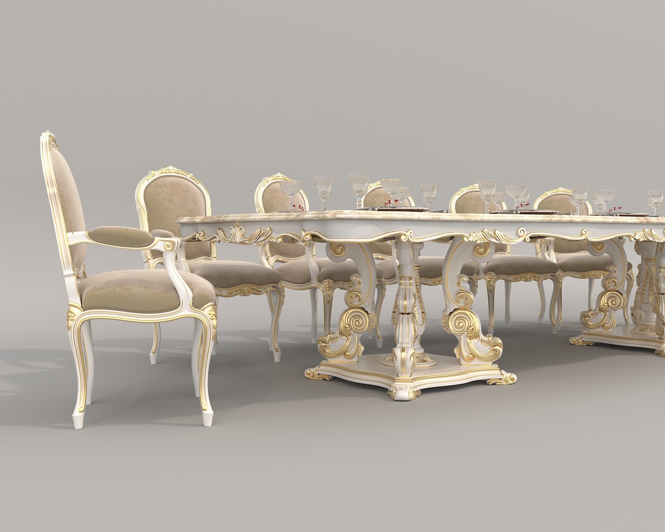 Classic European Style Dining Table And Chairs 55 3D - TurboSquid 2319350