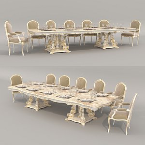 Classic European style Dining Table and Chairs 55 3D