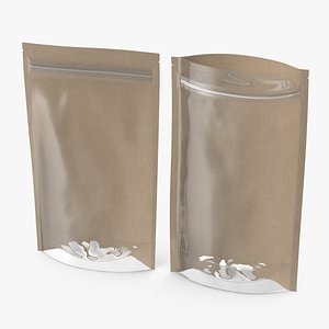 3D Zipper Kraft Paper Bags with Transparent Front 180 g Mockup