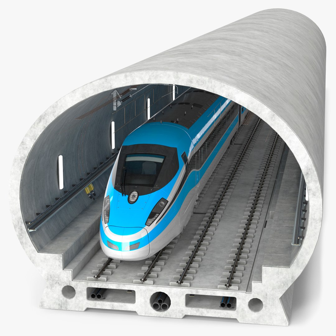 Railway Tunnel Section with Train 3D model preview
