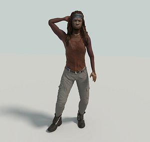 3D rigged michonne walking dead model