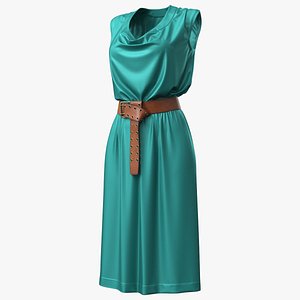 Dress Turquoise with Belt PBR 3D model