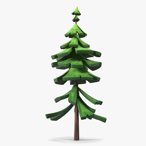 3D model Crooked Fur Tree Cartoon Handpaint Texture