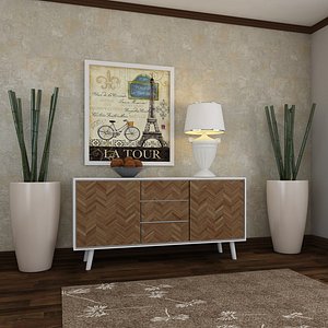 Living Room Wood Mirror Table Bamboo Artdeco Set