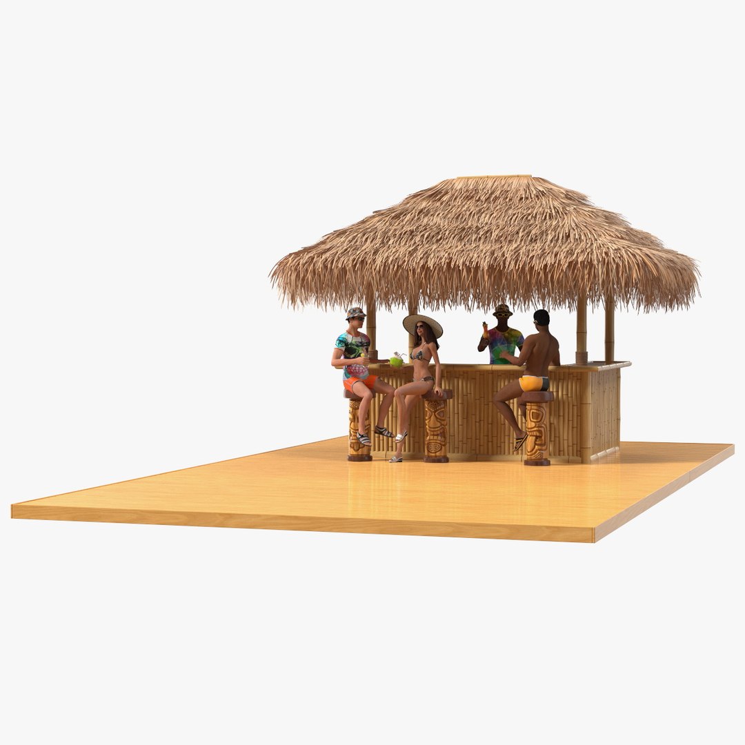 Barman and People at Tiki Bar Rigged 3D model preview