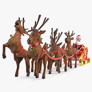 3D Santa Claus Deer Sleigh Standing model