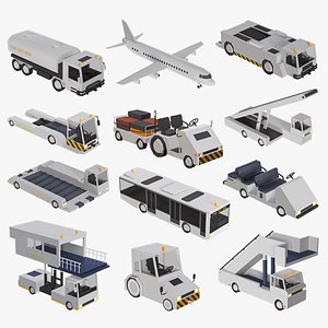3D Cartoon Airport Vehicles x12 Lowpoly Collection PBR