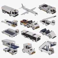 Cartoon Airport Vehicles x12 Lowpoly Collection PBR