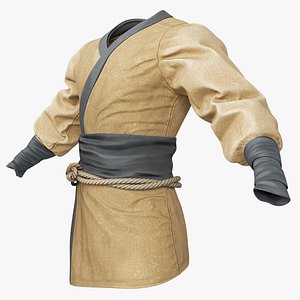 3D Eastern Peasant Robe with Rope Belt Brown model