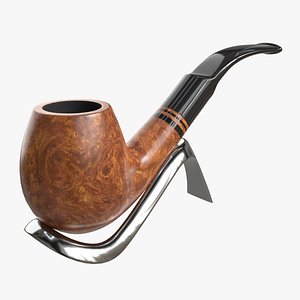 3D Smoking Pipe Bent Briar Wood 01