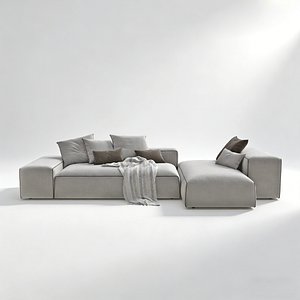 Modern Fabric Sectional Sofa Minimalist Corner Couch 3D