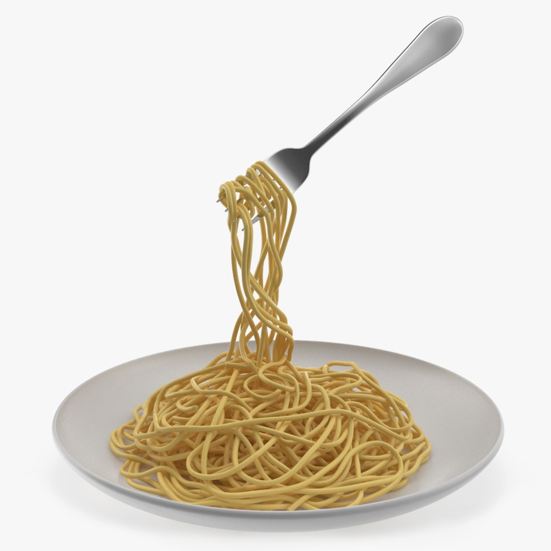 Cooked Spaghetti with Fork 3D model preview