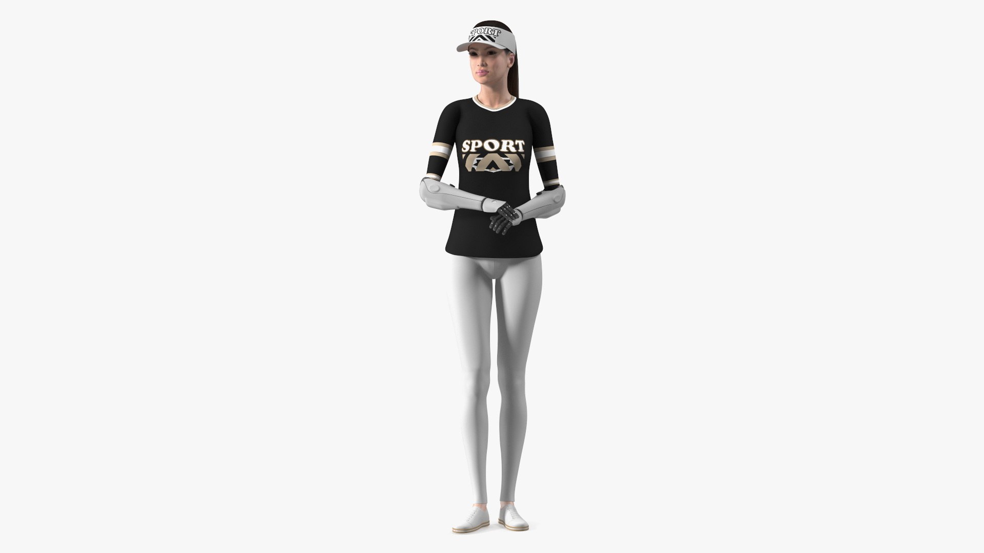 Young Woman with Bionic Arms 3D model preview