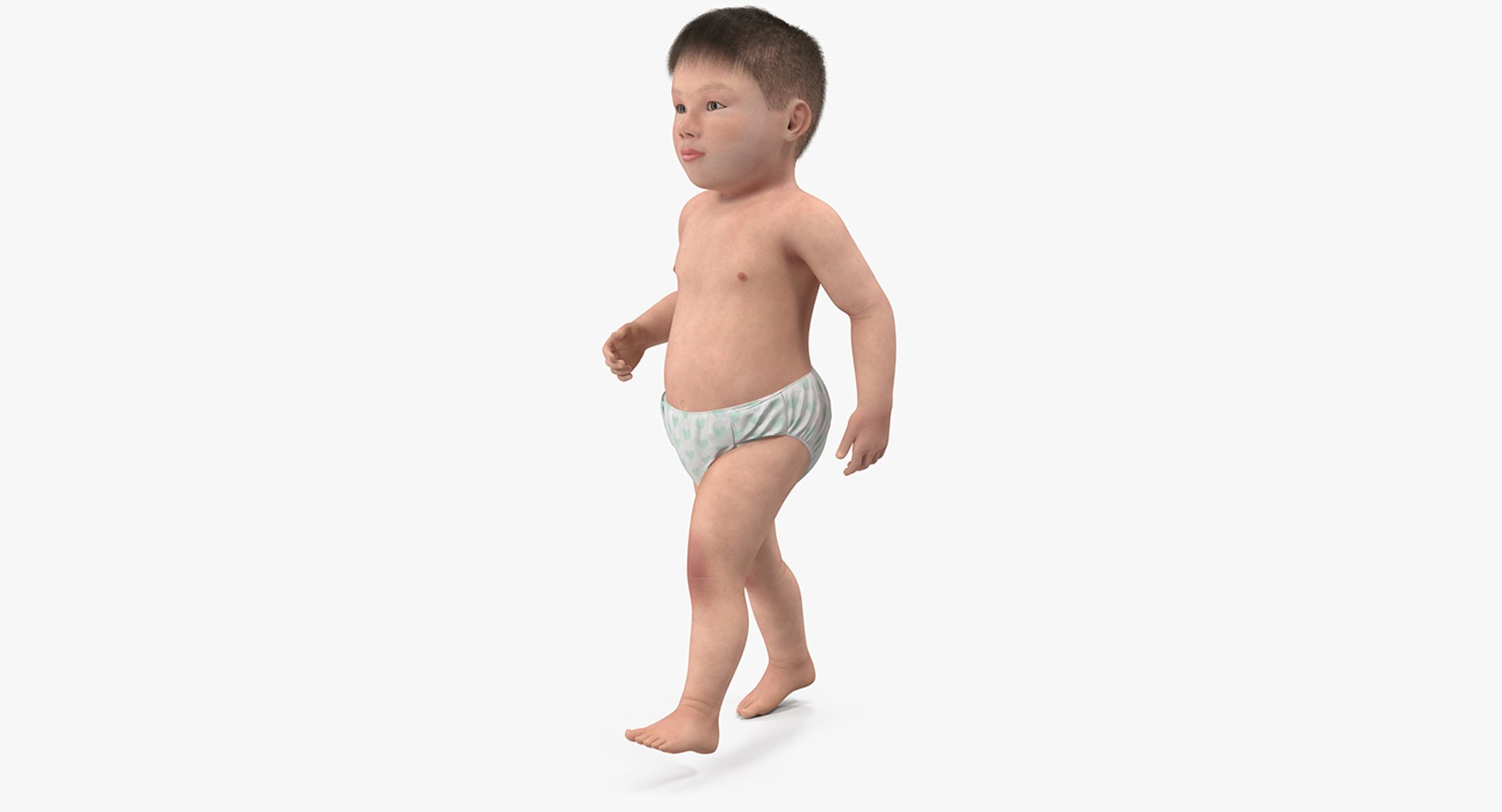 Asian Baby Boy Walking with Fur 3D Model 3D model preview
