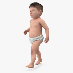 3d asian baby boy walking