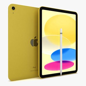 3D Apple iPad  2022 Yellow with Pencil model