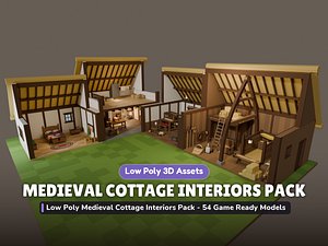 Low Poly Medieval Cottage Interiors Pack - 54 Game Ready Models