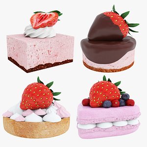 3D Strawberry dessert collection model